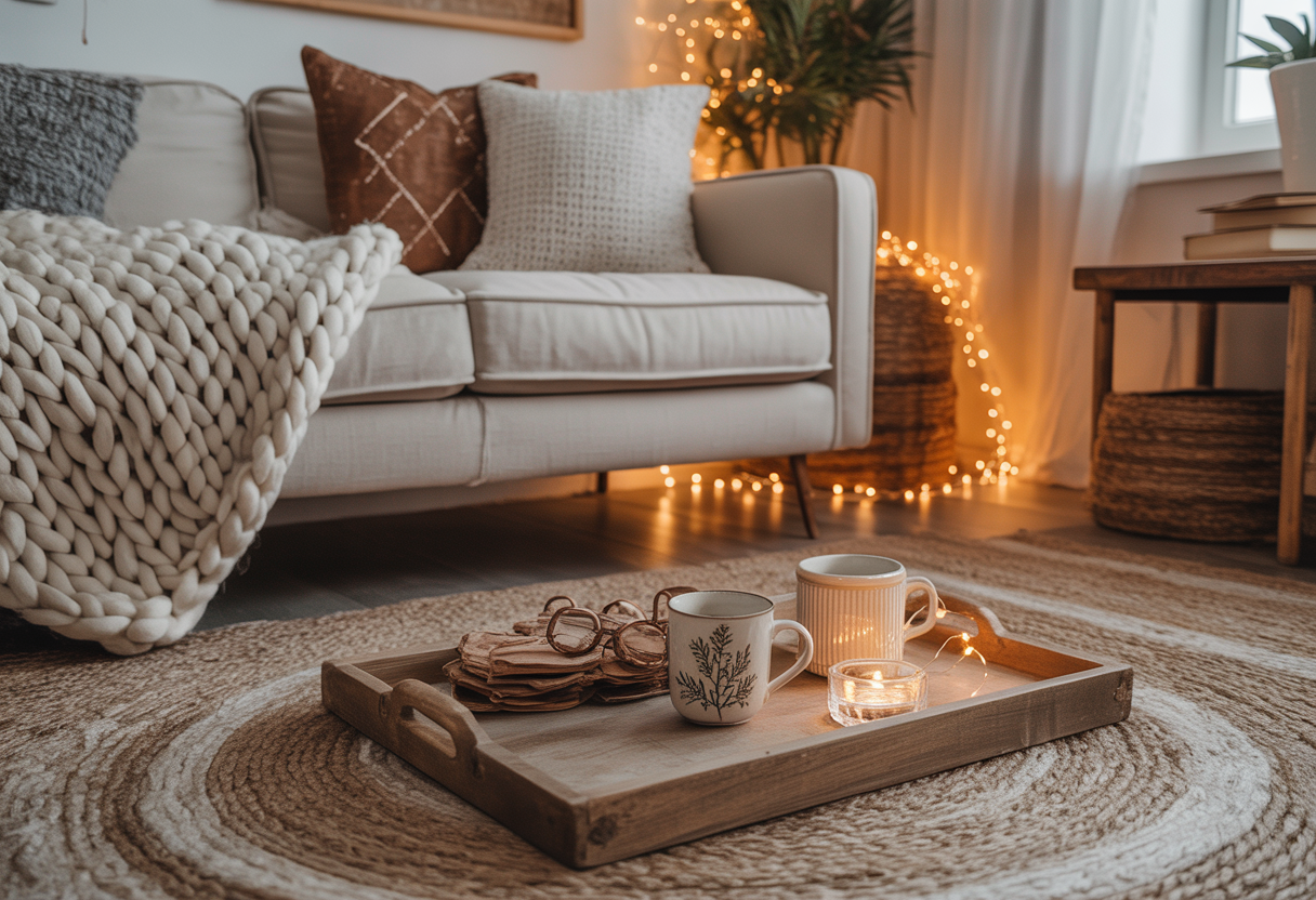 Warm winter boho living room