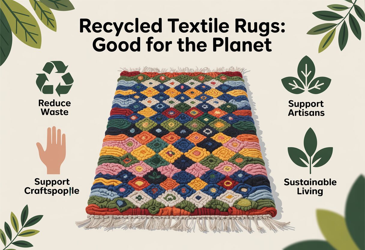 Eco-friendly boho style with recycled layered rugs.