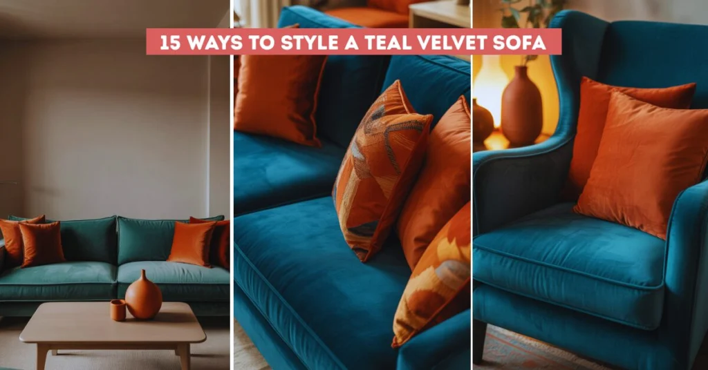 15 ways to style a teal velvet sofa with terracotta accents