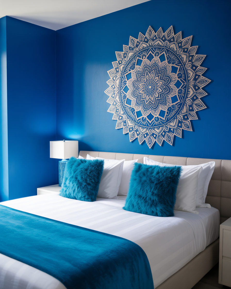 Vibrant Blue with Mandala Wall Art
