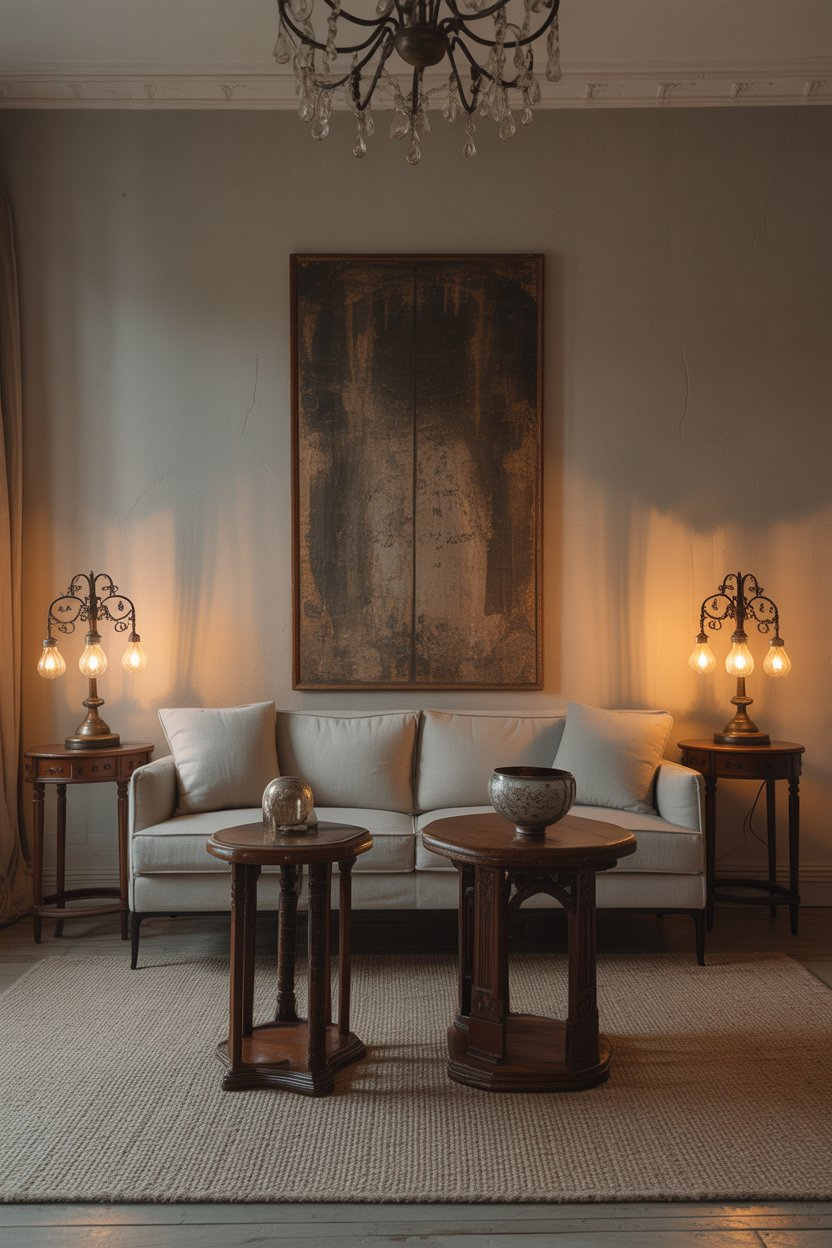 Combining antique furniture with modern elements adds timeless appeal to the living room.