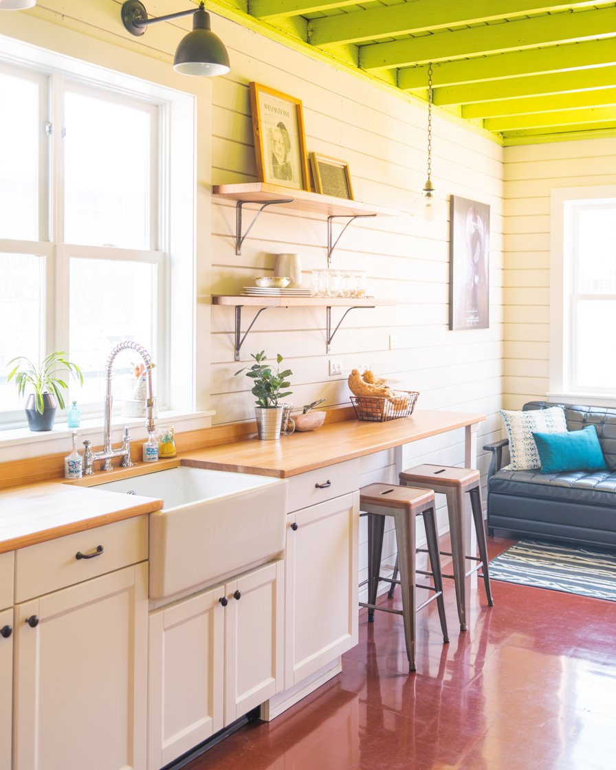 Farmhouse kitchen with modern touches in a lake house setting