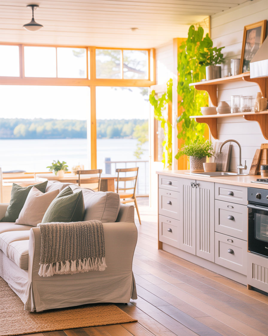 Chic Lake House Living & Kitchen Combo