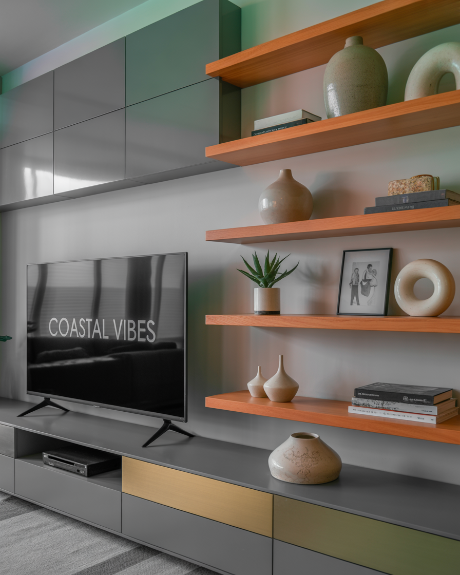 Floating features for space-saving in a modern living room