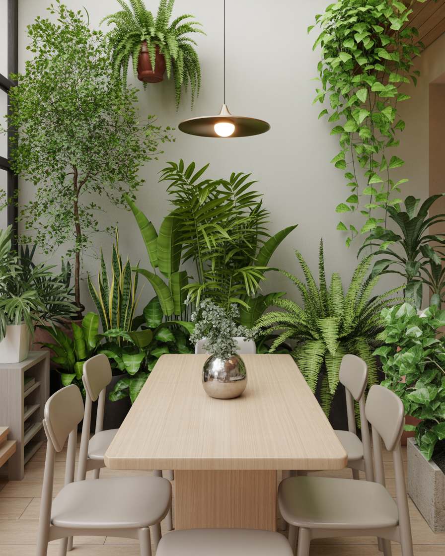 Urban garden-inspired dining area