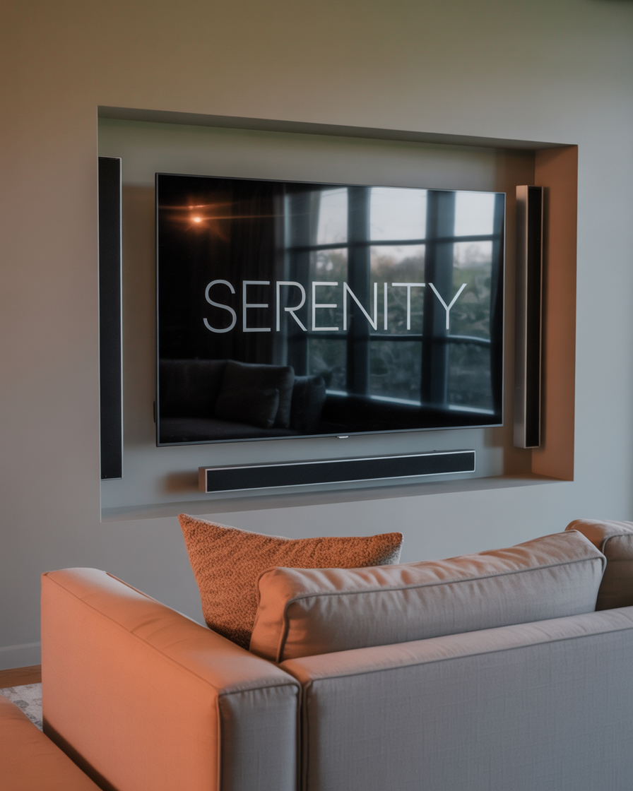 Space-saving tech in a modern small living room