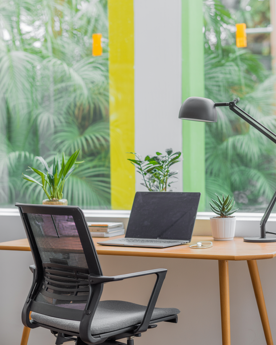 Home office with desk plants for a fresh feel