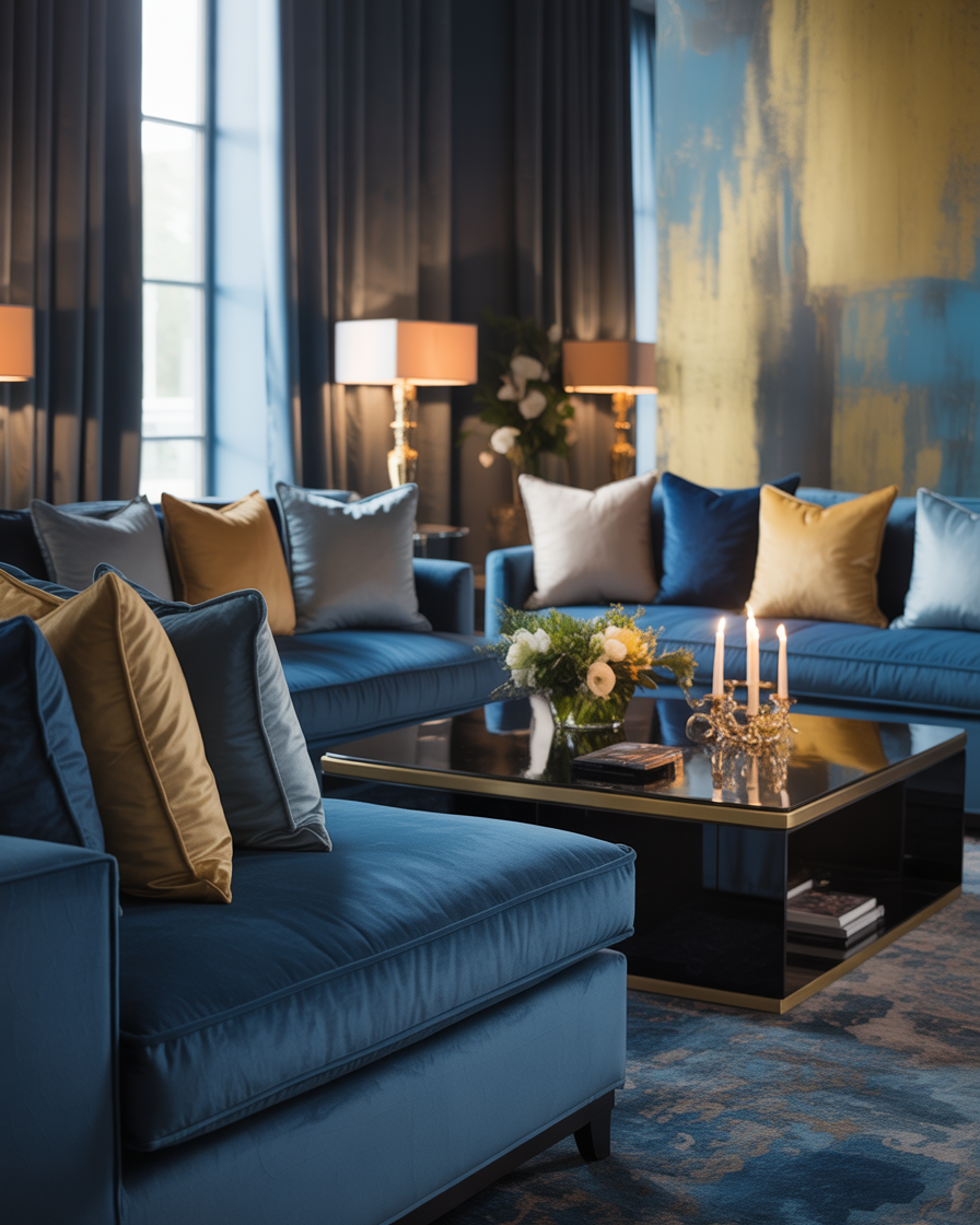 Luxe lounge area with elegant furniture and soft lighting.