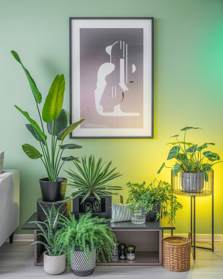 Living room styled with plants and wall art
