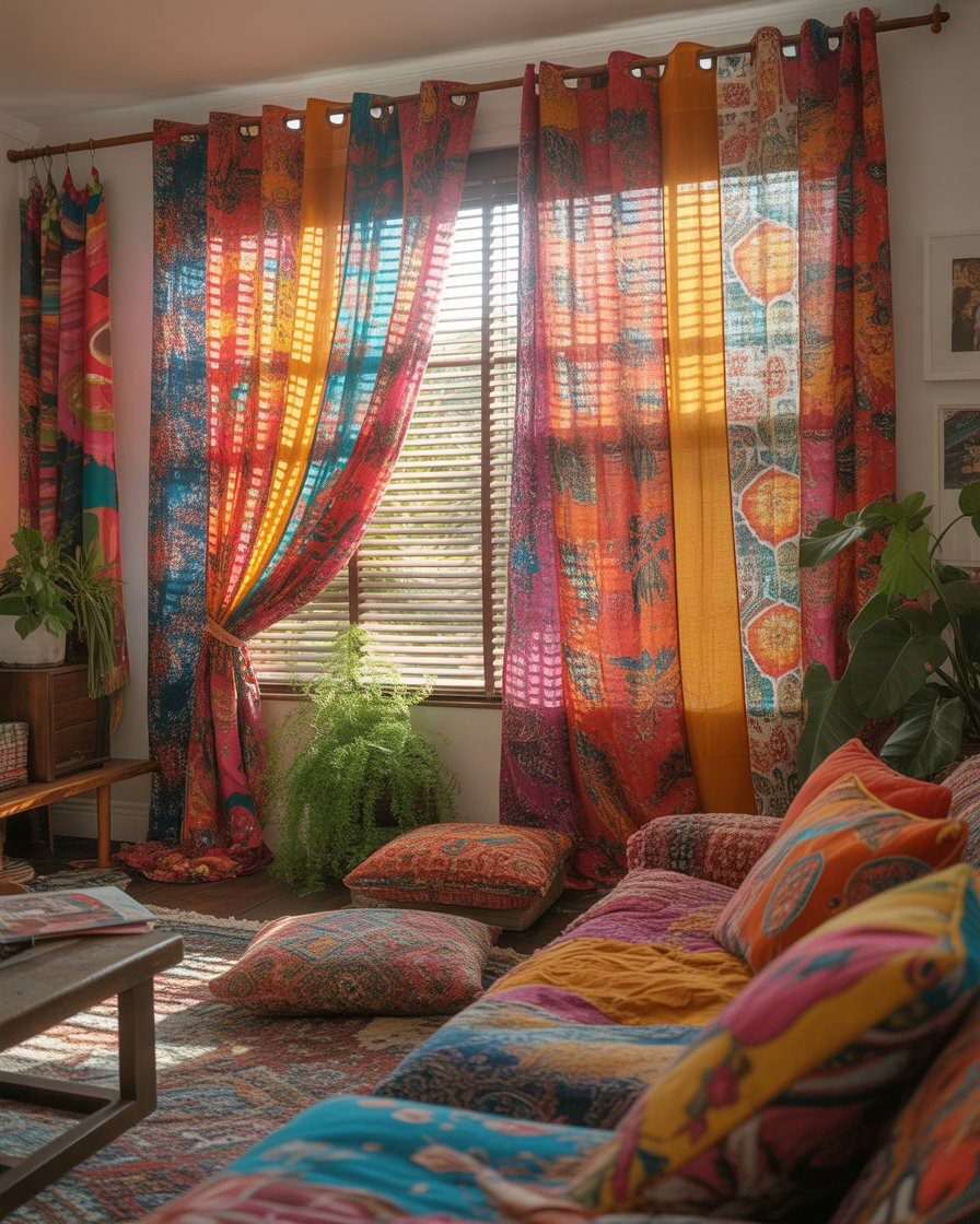 Shimmering beaded curtains in a boho-inspired room.