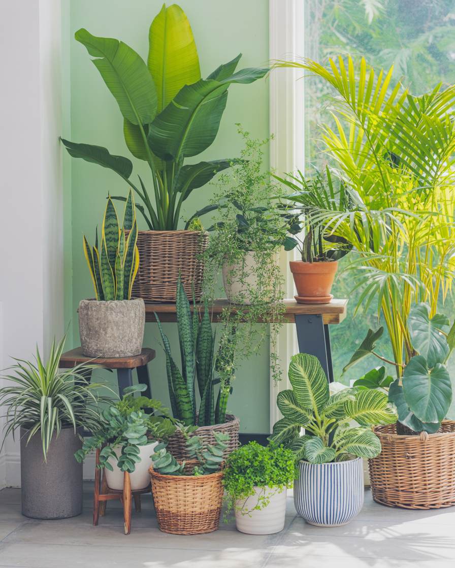 Mini indoor garden setup near a window