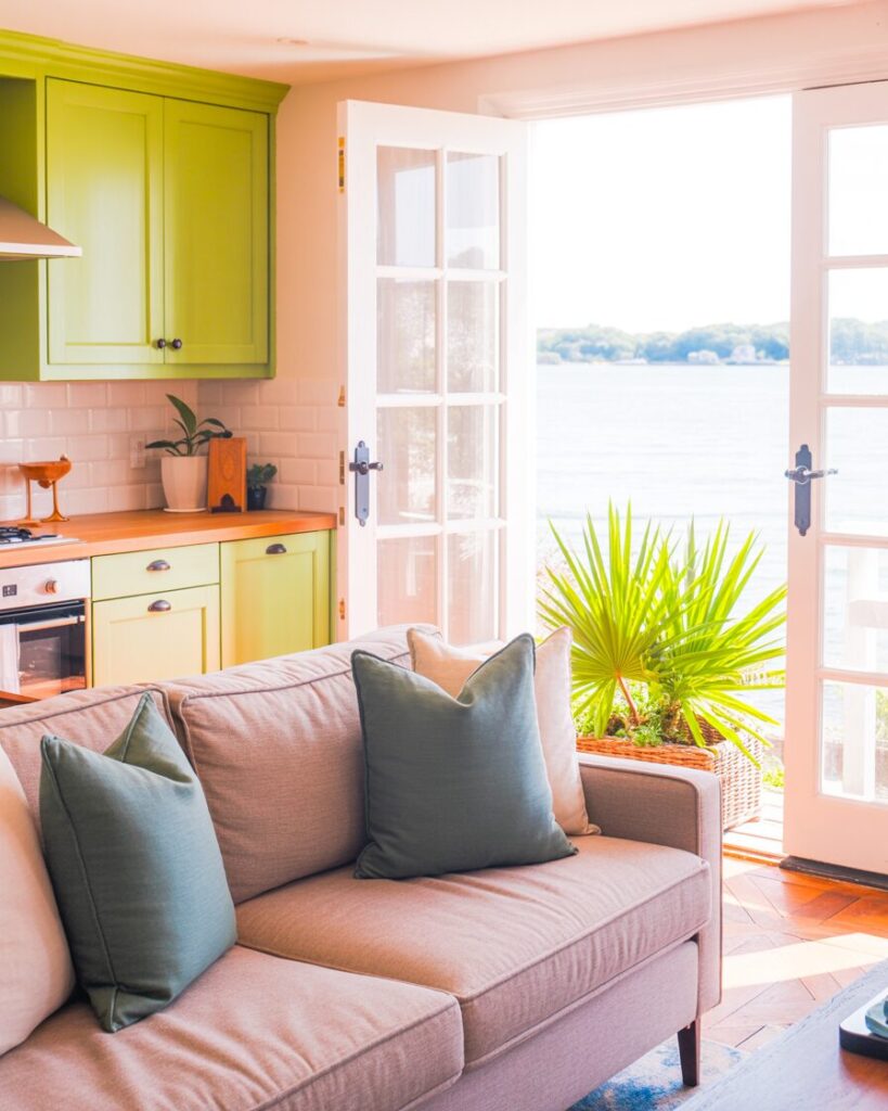 Nature-inspired color palette in a chic lake house interior