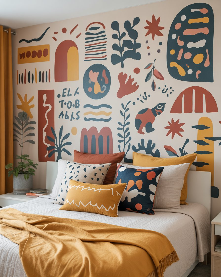 Bedroom wall decorated with removable and creative wall decals
