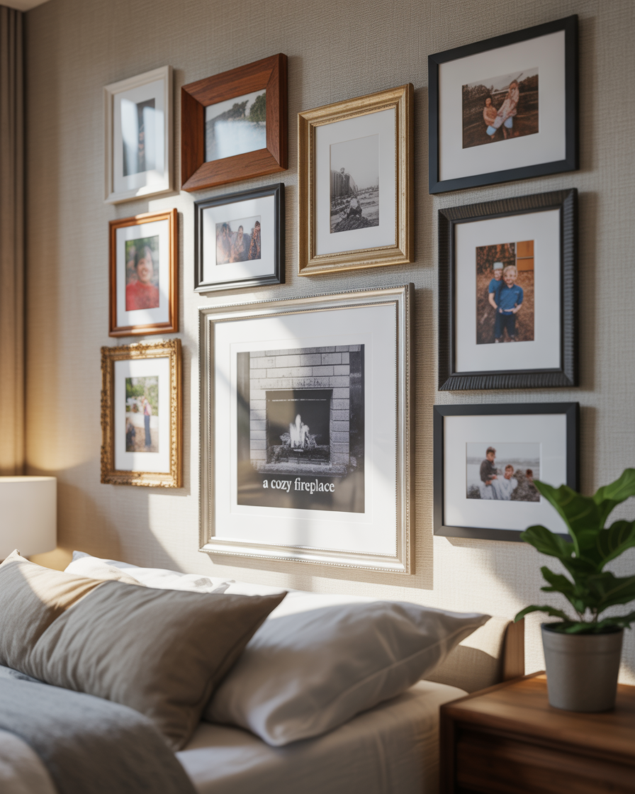 Modern bedroom featuring a large colorful statement painting above the bed.