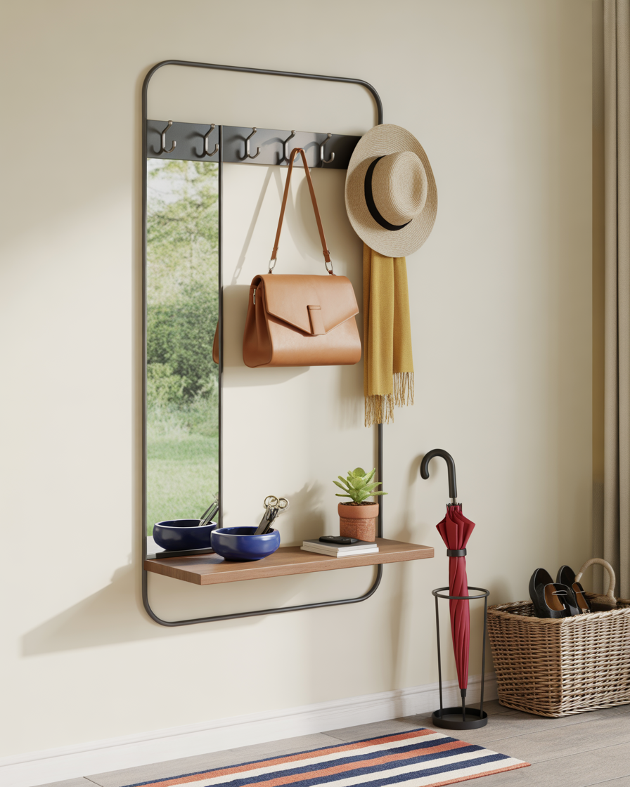  Mirror with Hooks or Shelf