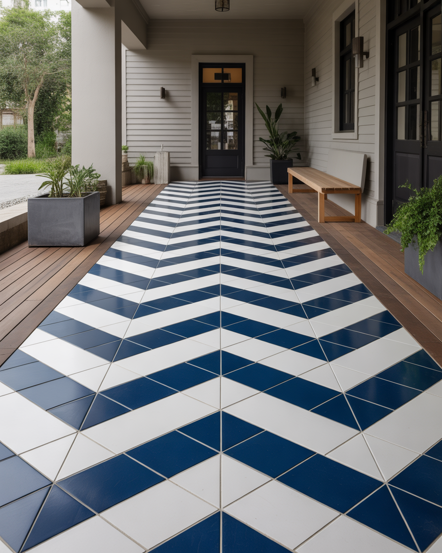  Bold chevron tile porch with vibrant colors