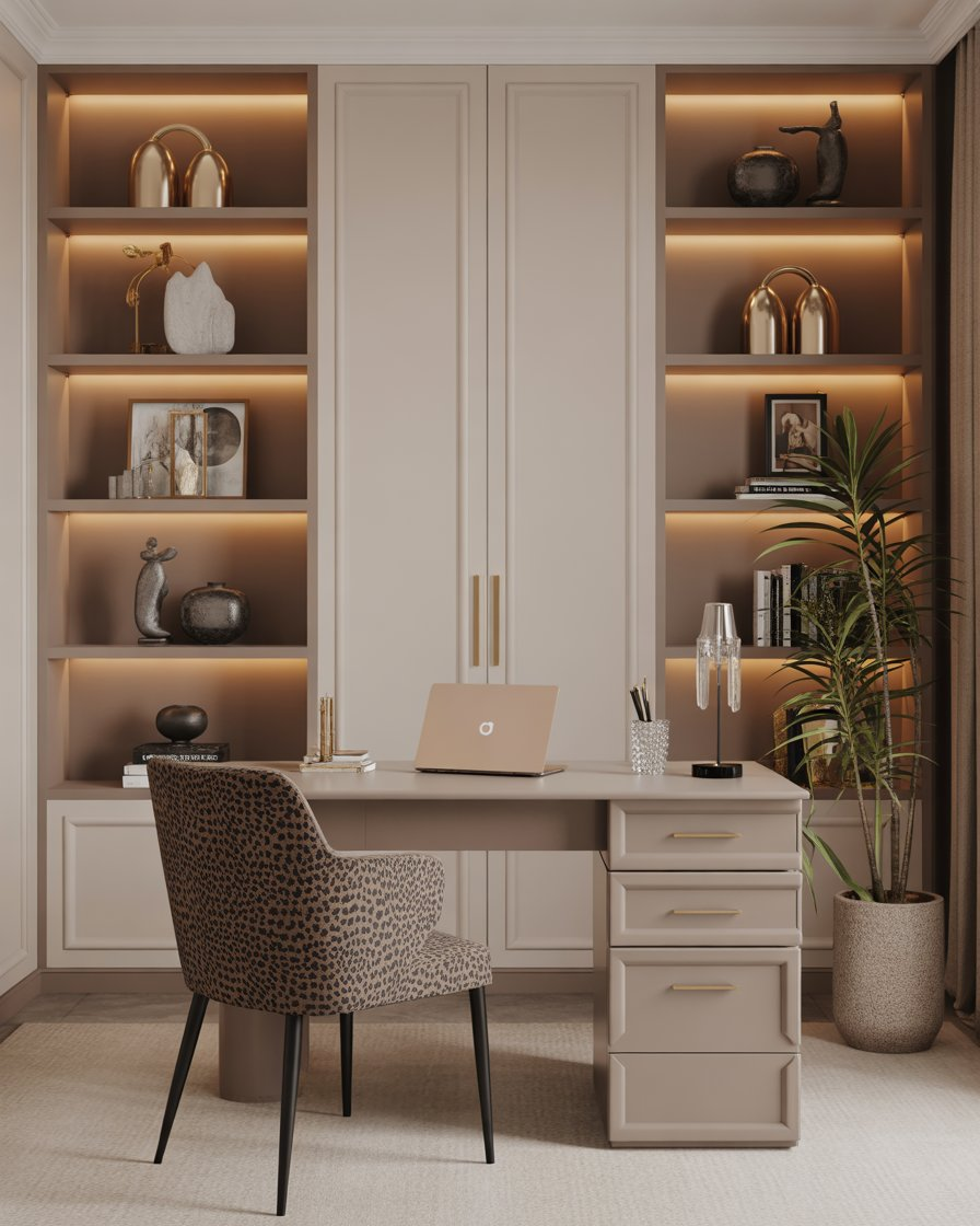 Sleek home study with a pop of personality in the chair.